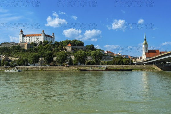 View of the castle and St Martin's Cathedral in Bratislava, Slovakia, from the other bank of the Danube