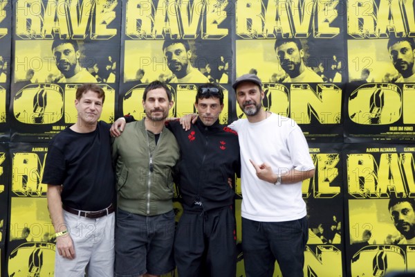 Nikias Chryssos (director & screenplay), Clemens Schick, Aaron Altaras and Viktor Jakovleski (director & screenplay), at the premiere of their film Rave On on the grounds of the RSO.BERLIN on 30.7.2025
