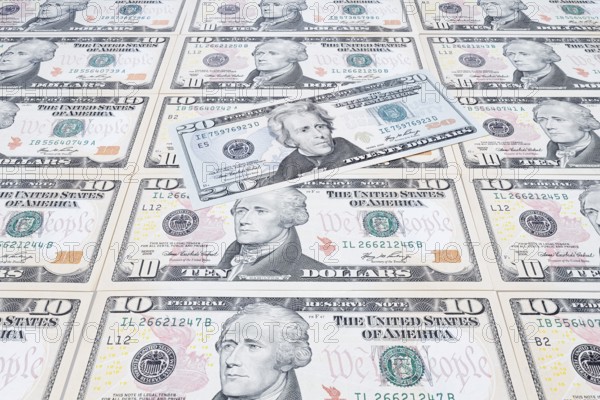 US dollar notes, 10 dollars, 20 dollars, banknotes