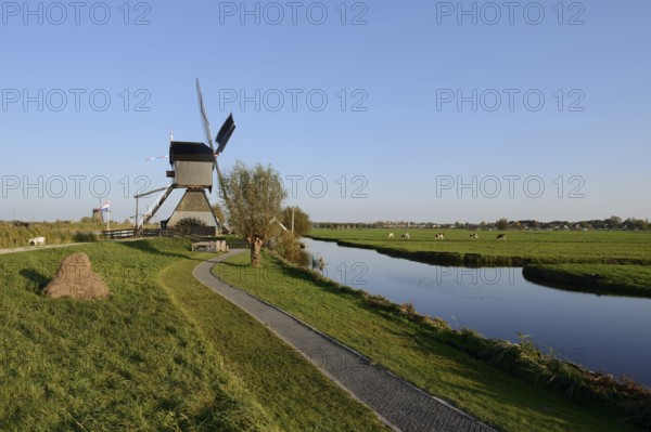Historic windmill, UNESCO World Heritage Site, Kinderdijk, South Holland, Netherlands