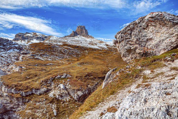 The Three Peaks in the Sesto Dolomites on the border between the provinces of Belluno in the south and South Tyrol, Italy