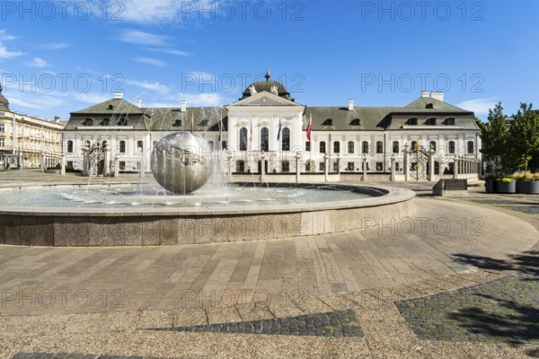 Peace fountain on Hodža Square at Grassalkovich Palace, Presidential Palace, seat of the President of the Slovak Republic, Bratislava, Slovakia