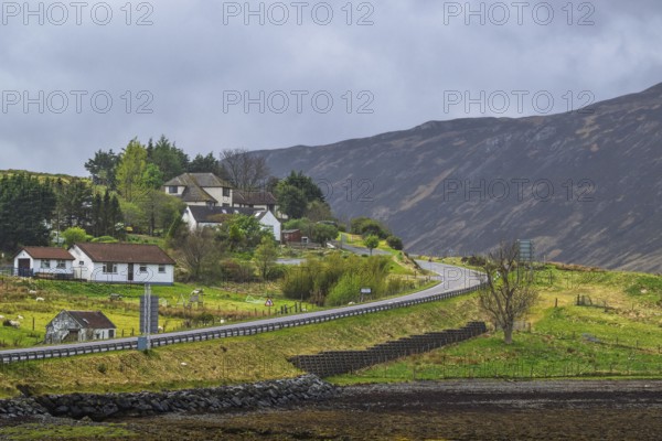 Farms over Loch Sligachan, Sligachan, Isle of Skye, Scotland, UK