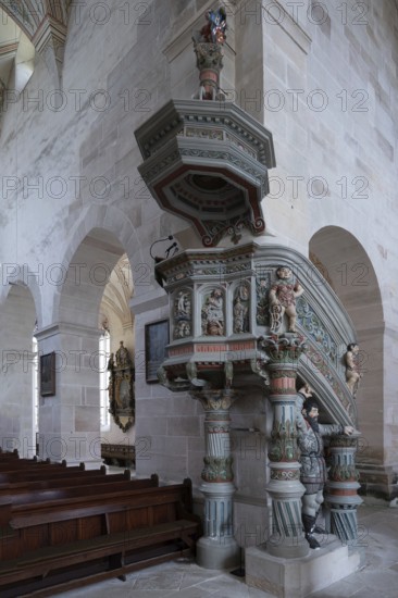 Pulpit in the monastery church created around 1570, Bebenhausen Monastery and Palace, Bebenhausen district of Tübingen, Baden-Württemberg, Germany