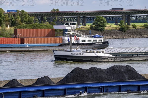 The Rhine near Duisburg, cargo ships, DU-Beeckerwerth North Rhine-Westphalia, Germany