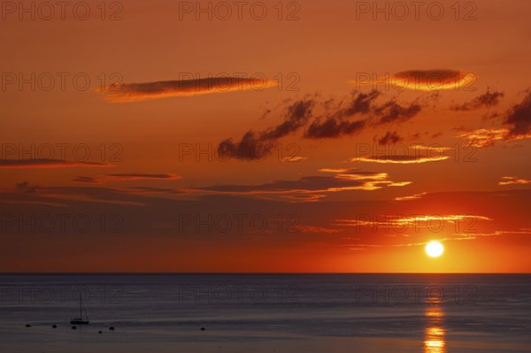 The sun rises on the Costa Rei in Sardinia, an Italian Mediterranean island, Sardinia, Costa Rei, Italy