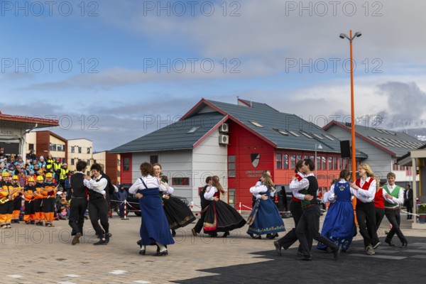 Folk dance at the reception for King Harald at the end of coal mining, Longyearbyen, Spitsbergen