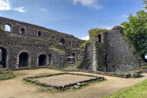 View of part of the ruins of the imperial palace of Emperor Frederick I Barbarossa, Kaiserswerth, Düsseldorf, North Rhine-Westphalia, Germany, built in the Middle Ages around 1184 on the present banks of the Rhine