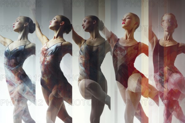Collage of ballet dancers. Concept of art movement and entertainment, AI generated