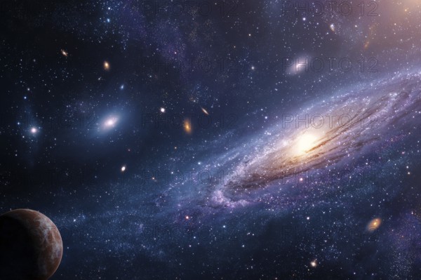 Collage of galaxies nebulas and cosmos space, AI generated