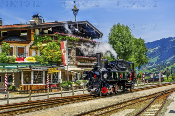 Steam locomotive of the historic Zillertal railway, Mayrhofen, Zillertal, Zillertal Alps, Tyrol, Austria