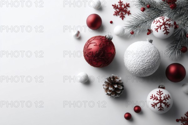 Christmas decoration and gifts on white background, AI generated