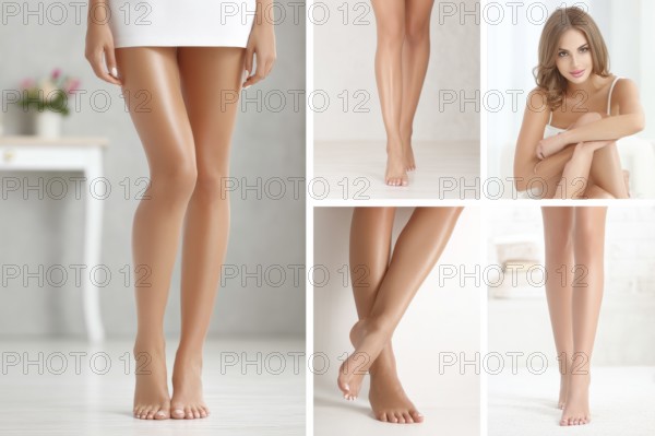 Collage of a clean shaved legs beautiful woman, concept of epilation and beauty spa treatment, AI generated