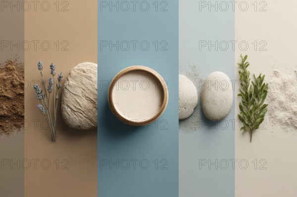 Collage of healthy organic cosmetics and makeup, AI generated