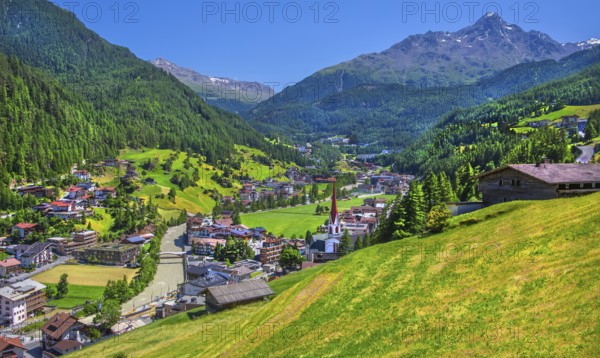 View of the village and the valley, Sölden, Ötztal, Ötztal Alps, Tyrol, Austria