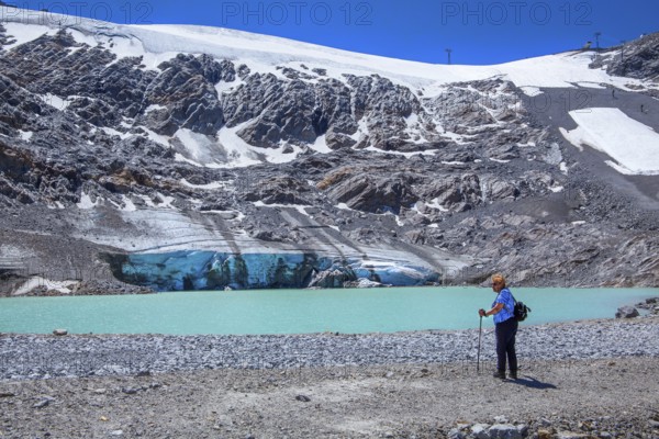 Rettenbachferner with glacial lake on the Ötztal Glacier Road, Sölden, Ötztal, Ötztal Alps, Tyrol, Austria