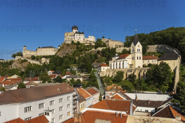 View of Trencín Castle, St Mary's Castle and the old town centre from the town tower, Capital of Culture 2026, Trencín, Slovakia