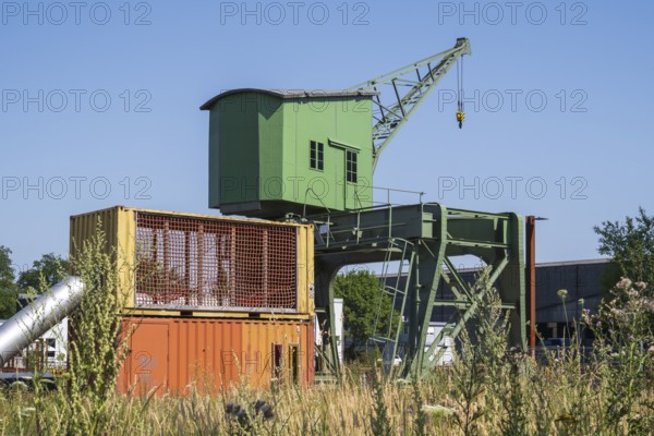 Historic crane at the harbour, Dortmund, Ruhr area, North Rhine-Westphalia, Germany