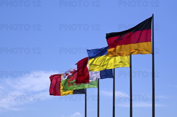 National flag, flag of Germany, Ukraine, France, Normandy, Belgium, blowing in the wind, sky, blue, Fécamp, Normandy, Seine-Maritime, France