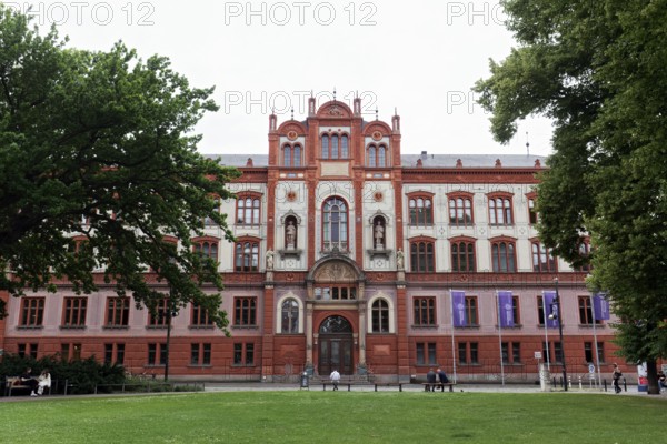 Main building of the University of Rostock, Renaissance façade with terracotta chimney, Rostock, Mecklenburg-Vorpommern, Germany