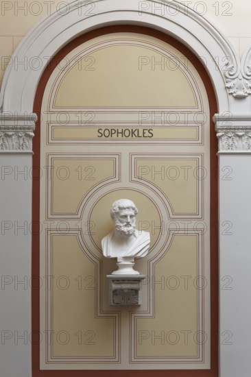 Sophocles, ancient Greek poet, bust in the stairwell, main building of the University of Rostock, Mecklenburg-Western Pomerania, Germany