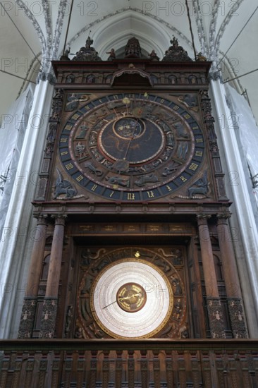 Astronomical clock from 1472, calendar, St Mary's Church, Rostock, Mecklenburg-Western Pomerania, Germany