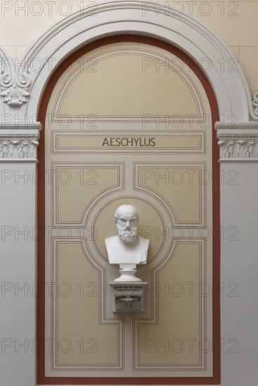 Aeschylus, ancient Greek poet, bust in the staircase, main building of the University of Rostock, Mecklenburg-Western Pomerania, Germany