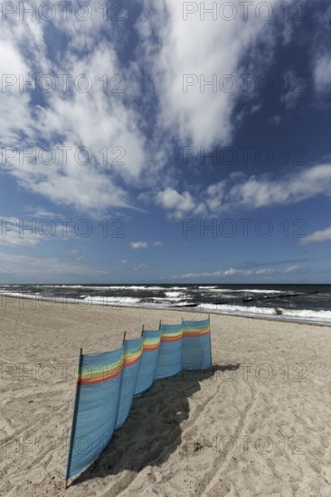 Windbreak on a deserted beach, blue sky, Baltic Sea near Kühlungsborn, Mecklenburg-Western Pomerania, Germany