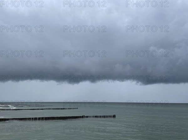 Heavy rain clouds over the Baltic Sea near Kühlungsborn, Mecklenburg-Western Pomerania, Germany