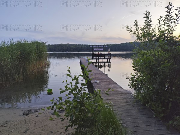 Jetty, Leppinsee campsite, Rechlin, Mecklenburg Lake District, Mecklenburg-Western Pomerania, Germany