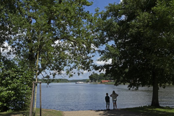 Lake Mirow, view from the castle island, Mirow, Mecklenburg Lake District, Mecklenburg-Western Pomerania, Germany