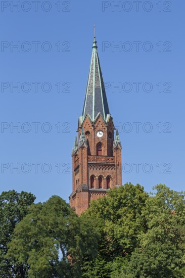 Church tower, St Mary's Church, Röbel, Müritz, Mecklenburg Lake District, Mecklenburg-Vorpommern, Germany