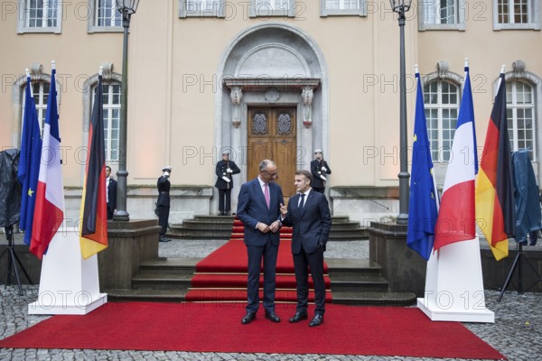 Friedrich Merz (CDU, Federal Chancellor) and Emmanuel Macron (President of the French Republic) arriving in front of Villa Borsig in Berlin on 23 July 2025