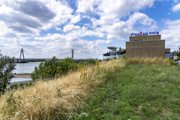 Excursion restaurant Wacht am Rhein, Leverkusen on the Rhine, at Neulandpark, new A1 motorway bridge over the Rhine, North Rhine-Westphalia, Germany