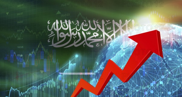 Global financial growth with Saudi Arabia flag. Financial growth with Saudi Arabia flag on economic background