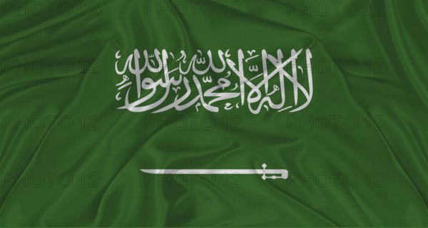 Flag of Saudi Arabia with cloth texture. Close up of Saudi Arabia flag waving