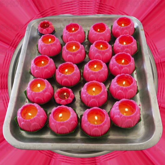 Thean Hou Temple to the Goddess Mazu, Lotus flower shaped votive candles, Kuala Lumpur, Malaysia, Asia