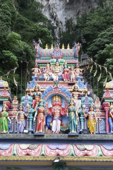 Detail of the colorful staircase leading to the caves, Batu Caves complex, Kuala Lumpur, Malaysia, Asia