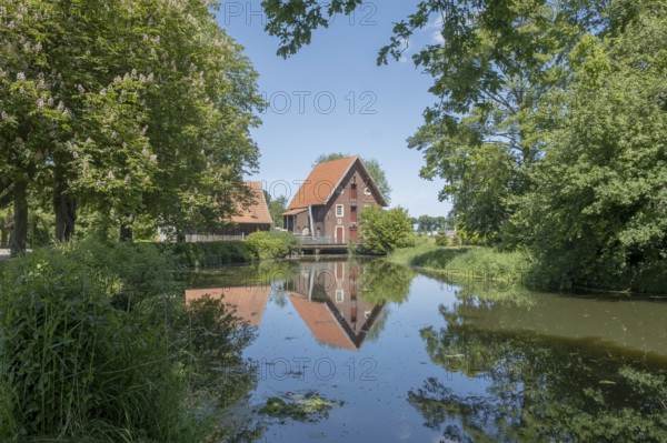 Düstermühle on the river Dinkel, watermill, Legden, district of Wehr, Münsterland, North Rhine-Westphalia, Germany