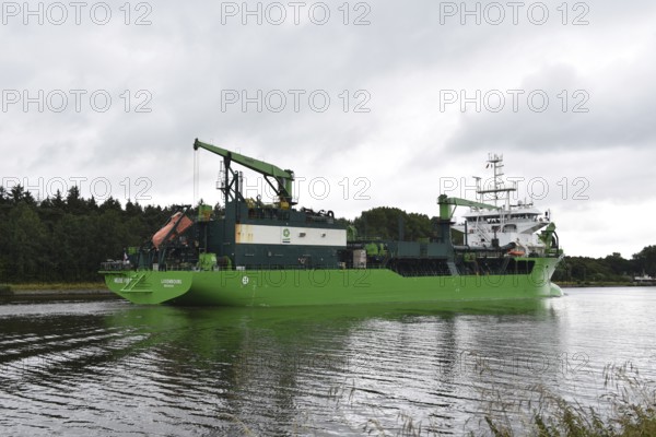 Dredger, suction hopper dredger, MEUSE RIVER sailing in the Kiel Canal, Kiel Canal, Kiel Canal, Schleswig-Holstein, Germany