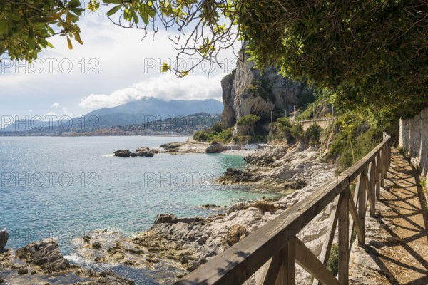 Hiking trail by the sea, Menton, Alpes Maritimes, Provence Alpes Cote d'Azur, French Riviera, South of France, France