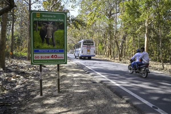 Sign Welcome to Jim Corbett National Park, Corbett National Park, near Ramnagar, Uttarakhand State, India