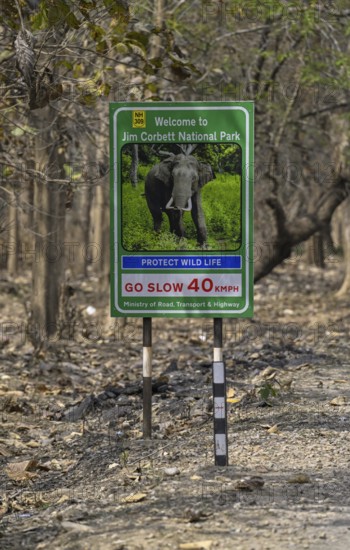 Sign Welcome to Jim Corbett National Park, Corbett National Park, near Ramnagar, Uttarakhand State, India
