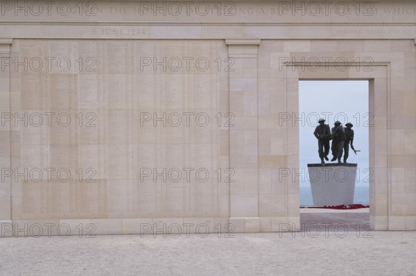Three fighting soldiers, sculpture, British Normandy Memorial, war memorial, Ver-sur-Mer, D-Day, Operation Overlord, Gold Beach, Normandy, Calvados, France