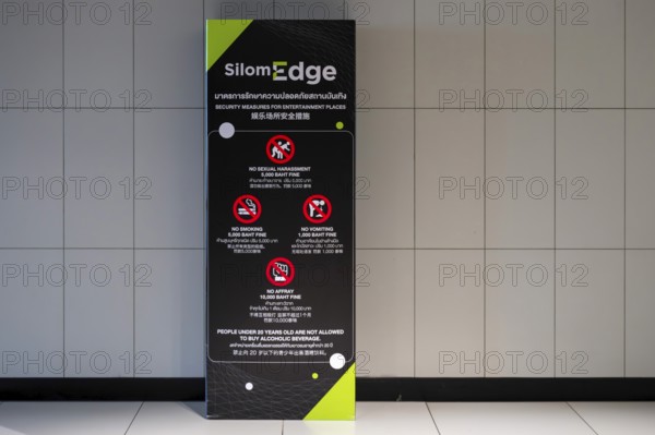 Sign fine for sex, smoking, vomiting or fighting, Bangkok, Thailand