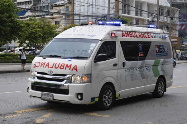 Ambulance with blue lights, Bangkok, Thailand