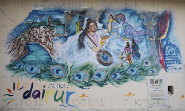 Wall painting, street art, Udaipur, Rajasthan, India