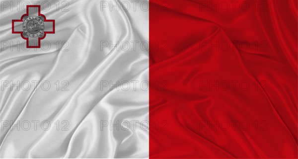 Flag of Malta with cloth texture. Close up of Maltese flag waving
