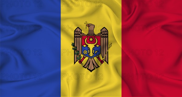 Realistic Moldova flag waving. Close up of flag of Moldova with cloth texture