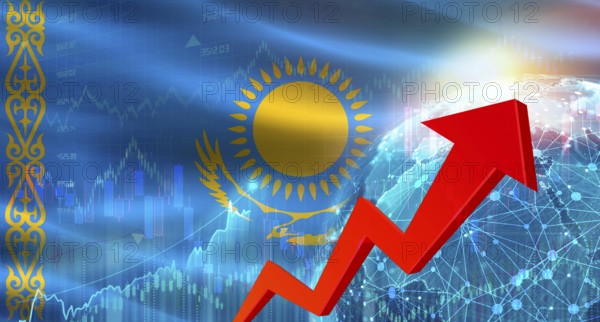 Global financial growth with Kazakhstan flag. Financial growth with Kazakhstan flag on economic background
